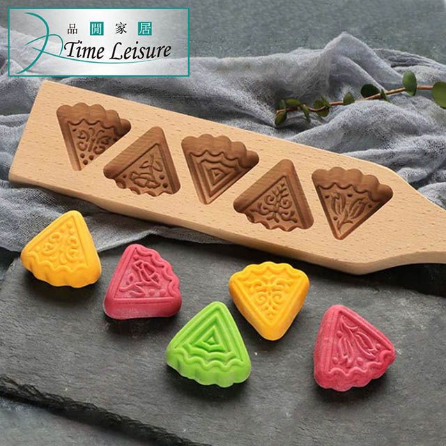 Time Leisure 品閒  高級木質月餅糕點模具棍/烘焙用具 五孔三角花