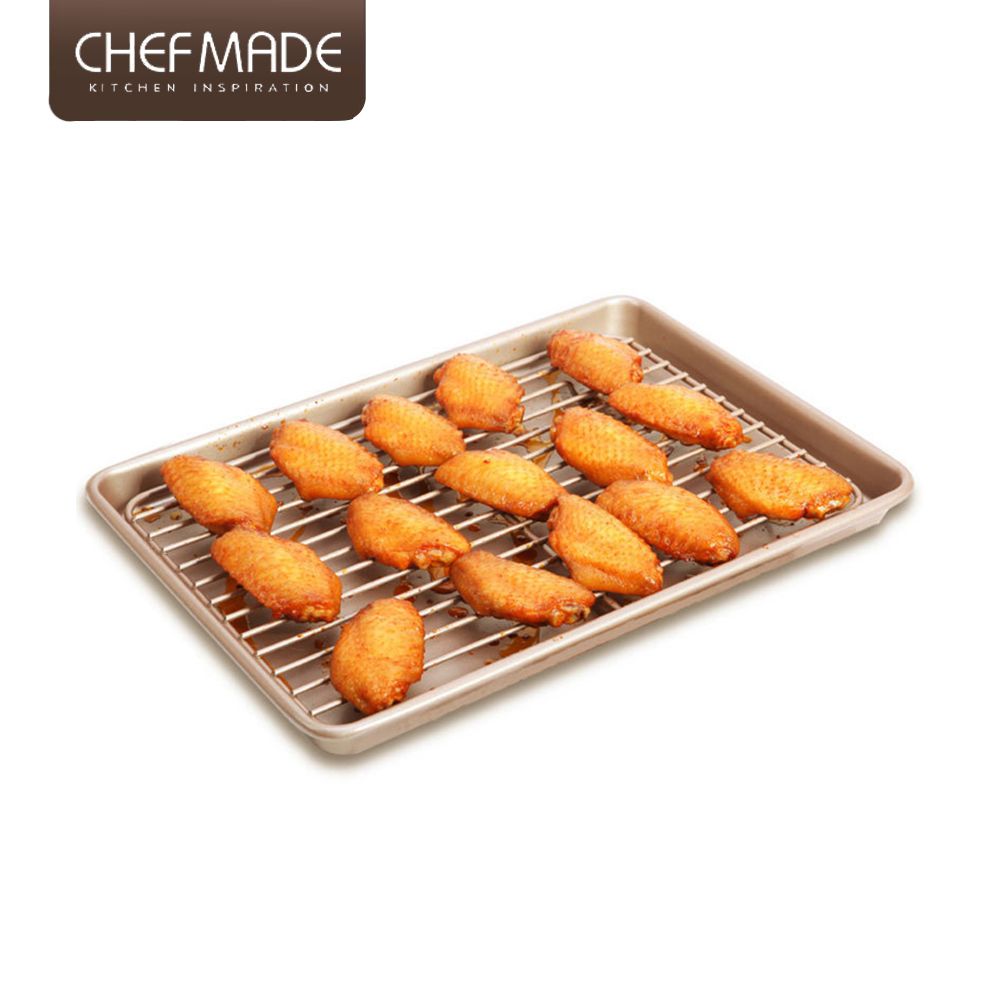  【美國Chefmade】13吋不沾長方形烤盤烤網 冷卻架-2件組(CM029)