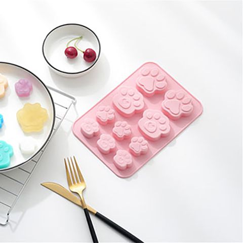 廚房餐廚烘焙料理小幫手▲10連可愛腳掌造型矽膠蛋糕模餅乾翻糖軟糖布丁果凍巧克力冰塊手模-草莓粉