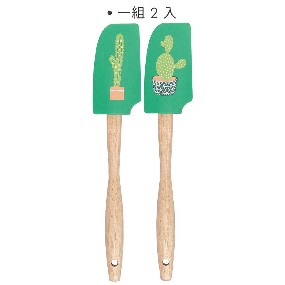 NOW 迷你木柄矽膠刮刀2入(仙人掌17.5cm) | 攪拌刮刀 刮刀 奶油刮刀 抹刀