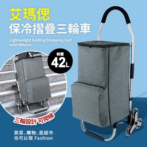 Quasi艾瑪偲保溫保冷鋁合金三輪購物車+袋42L(可爬梯)
