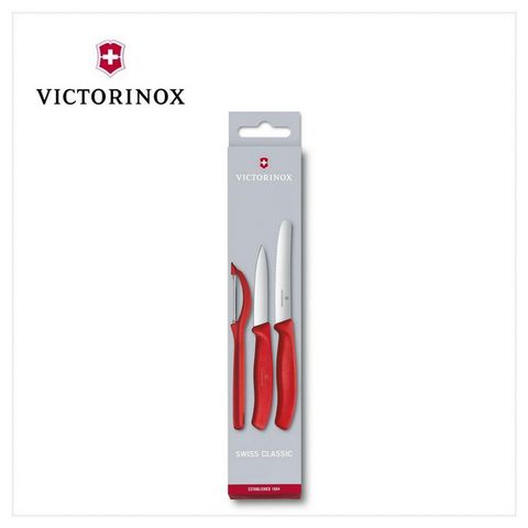 VICTORINOX 瑞士維氏 餐刀組/紅(直立式刨刀+番茄刀+平尖刀) 6.7111.31