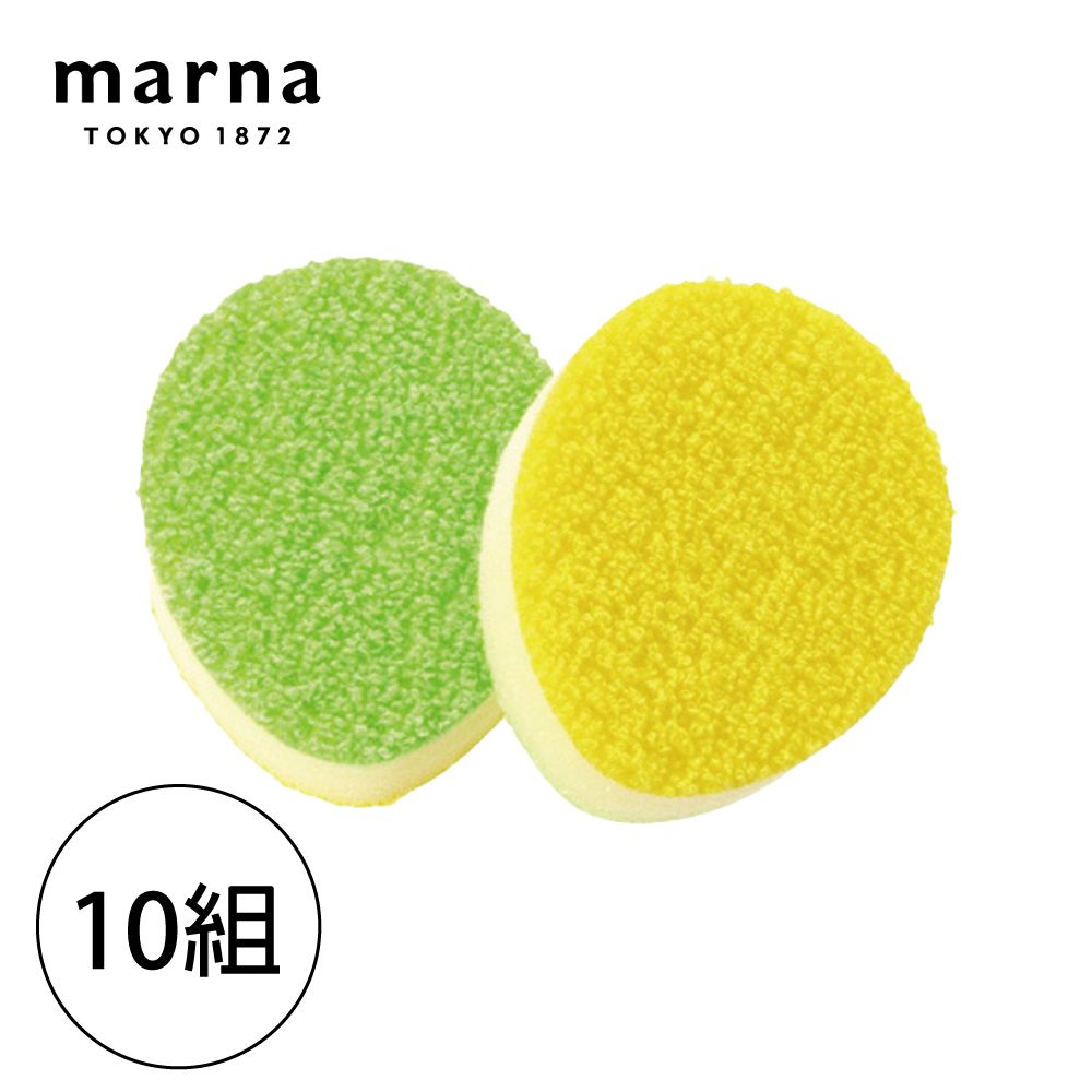 MARNA  日本進口雙面兩用去茶垢專用海綿菜瓜布-10入組