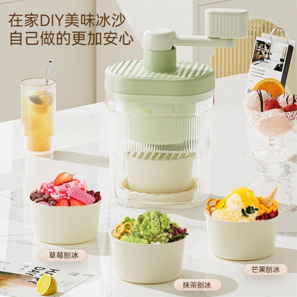 茉家 冰雪紛飛手動省力刨冰機-刨冰機*2+冰碗*6+接沙盤*12