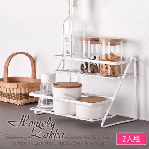 【Homely Zakka】日式簡約鐵藝多功能雙層調味料架/瓶罐置物架/檯面收納架 _2入/組