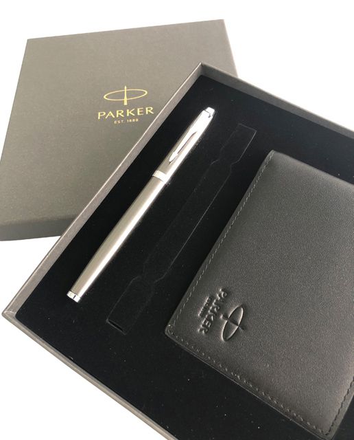 PARKER 派克  新 IM 金屬灰鋼筆+牛皮短夾禮盒