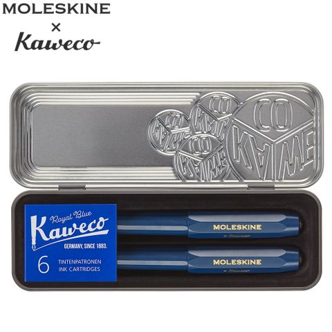 MOLESKINE x KAWECO聯名鋼筆原子筆組(含鋼筆補充墨水6入) -藍