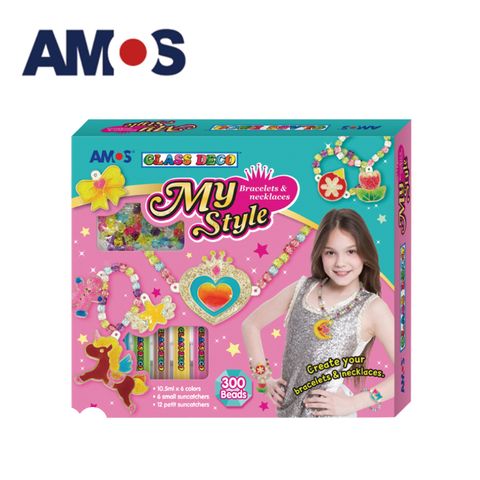 韓國AMOS 6色項鍊手鍊串珠DIY玻璃彩繪組