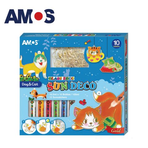 韓國AMOS 10色小狗貓咪壓克力模型板DIY玻璃彩繪組