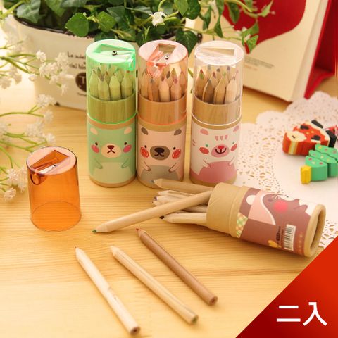 【芬菲文創】動物森林12色彩色鉛筆 自帶削鉛筆器-2入