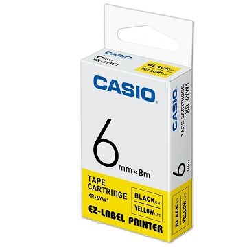 CASIO 卡西歐 【共有5色】標籤機專用色帶-6mm黃底黑字XR-6YW1