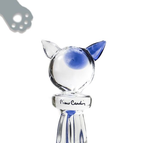 Pierre cardin 皮爾卡登 貓咪水晶玻璃筆+筆擱 - 藍