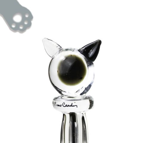 Pierre cardin 皮爾卡登 貓咪水晶玻璃筆+筆擱 - 黑