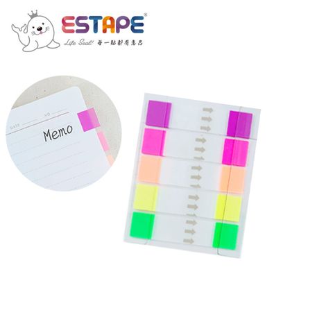 【ESTAPE】Memo抽取式隨手卡｜5色色頭螢光（15mm x 55mm/易撕貼/標籤/註記/重覆黏貼）