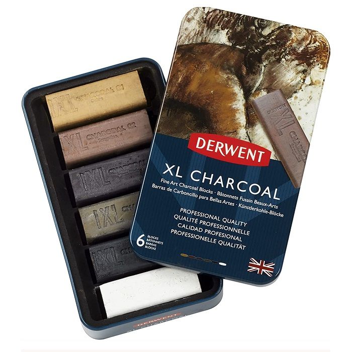  英國 Derwent 德爾文 XL Charcoal 水性 6色 鐵盒 2302009