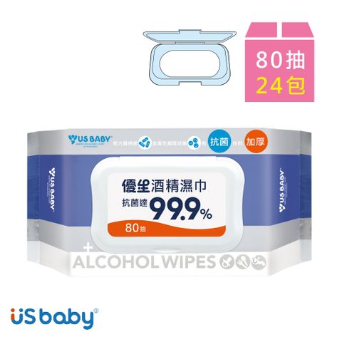 US BABY 優生 超厚型抗菌酒精濕巾(80抽x24包)