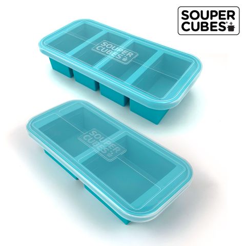 Souper Cubes 多功能食品級矽膠保鮮盒-湖水綠-2件組(2格+4格)