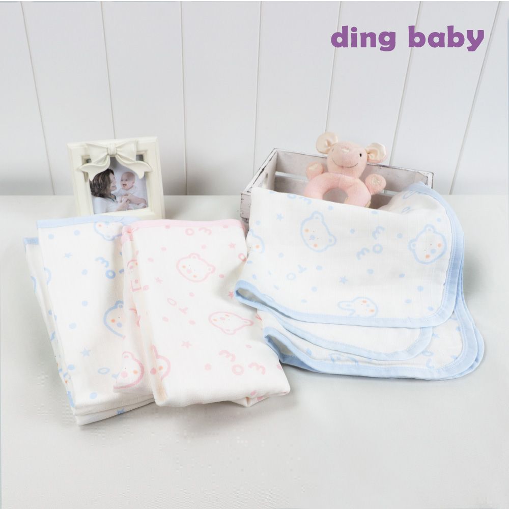 DING BABY  六層紗外出被75*55三入-圓兔