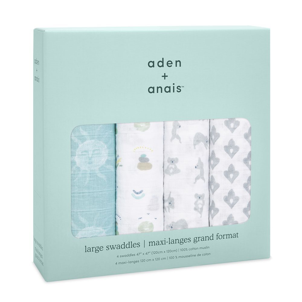 adenanaislarge swaddles  maxi-langes grand format4 swaddles 47 x 47 (120cm x 120cm)  100% cotton muslin4 maxi-langes 120 cm x 120 cm  100 % mousseline de coton