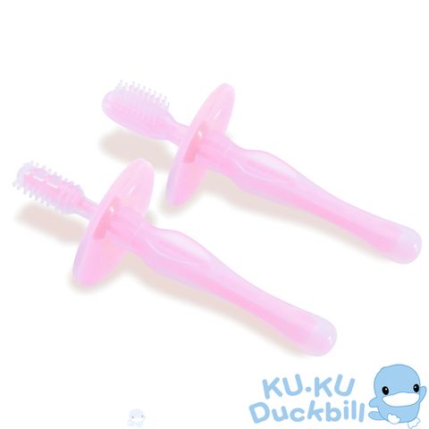 安全檔片《KUKU酷咕鴨》幼兒學習矽膠牙刷-粉2入