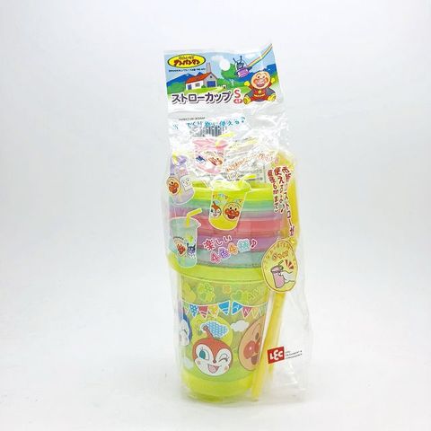 Anpanman 麵包超人 日本製 LEC  吸管杯 兒童水杯 附蓋吸管4入180ml(2148)