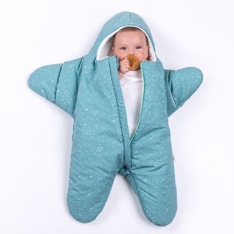 【西班牙設計】(標準版) 鯊魚咬一口 BabyBites 100% 純棉手作嬰兒睡袋|防踢被|包巾{海星} - 午夜藍