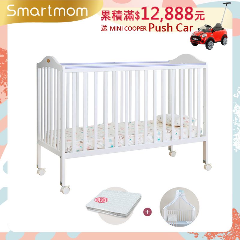 Smartmom 聰明媽咪 卡莉絲嬰兒床杜邦防蹣透氣墊+蚊帳(超值三件組)