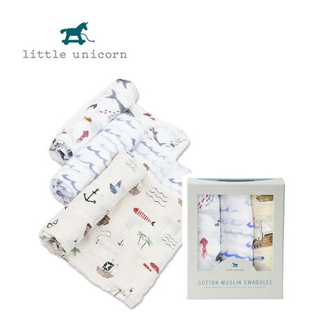 Little Unicorn 美國  純棉紗布巾三入組 鯊魚家族2.0