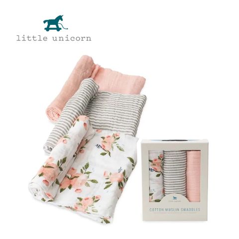 Little Unicorn 美國  純棉紗布巾三入組 水彩玫瑰