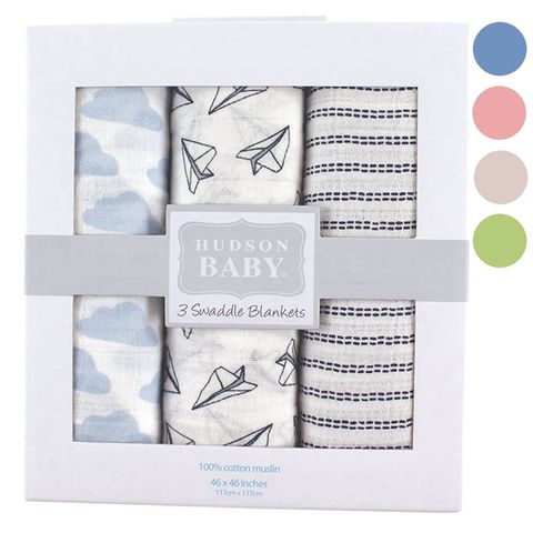 美國Hudson Baby 嬰兒多用途純棉紗包巾3入禮盒組