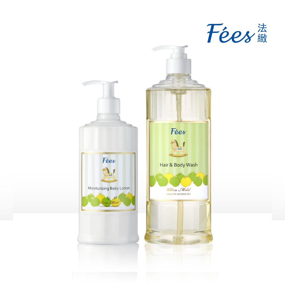 Fees 法緻 Fees 嬰兒洗髮沐浴精600ml+嬰兒滋潤保濕乳液300ml(蘋果)