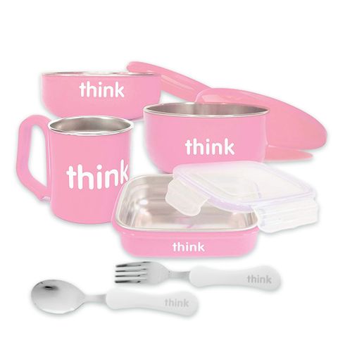 美國 Thinkbaby 無毒不鏽鋼餐具組-粉色(六件組)