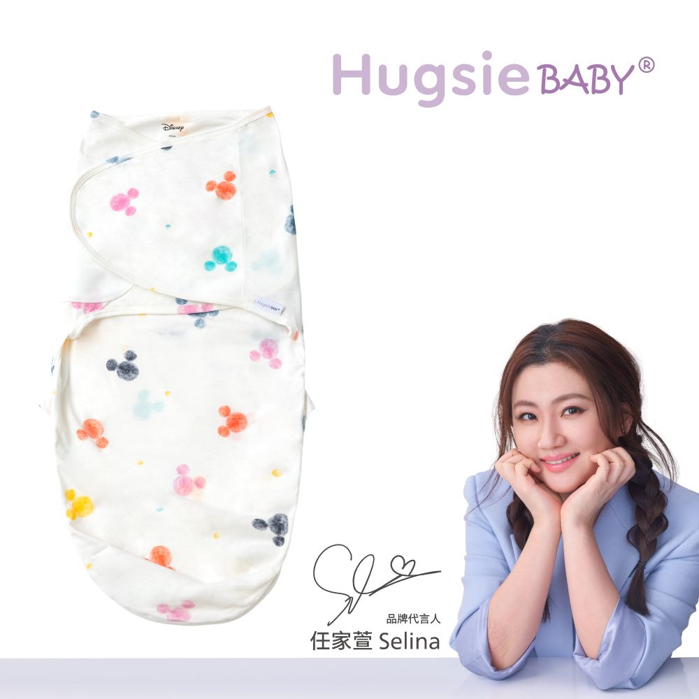 HUGSIE 好喜 BABY繽紛米奇系列靜音袋鼠包巾【竹纖維款】(適用於0-4個月) 嬰兒包巾 懶人包巾 新生兒防驚嚇