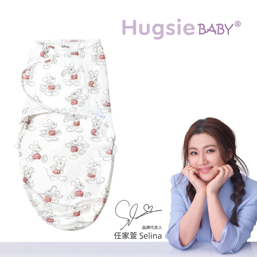 HUGSIE 好喜 BABY經典米奇系列靜音袋鼠包巾【竹纖維款】(適用於0-4個月) 嬰兒包巾 懶人包巾 新生兒防驚嚇