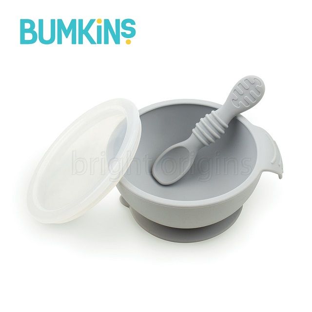 Bumkins 美國  寶寶矽膠餐碗組(灰色)