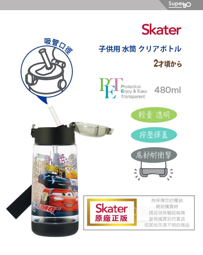 Skater吸管口徑子供用 水筒 クリアボトル2頃ProtectionEnjoy & Easy 480mlTransparent輕量透˙按壓彈蓋底部耐衝擊為保障您的權益網路購買時Skater 明授權經銷商原廠正版避免購買到仿冒品或其他來源不明的商品