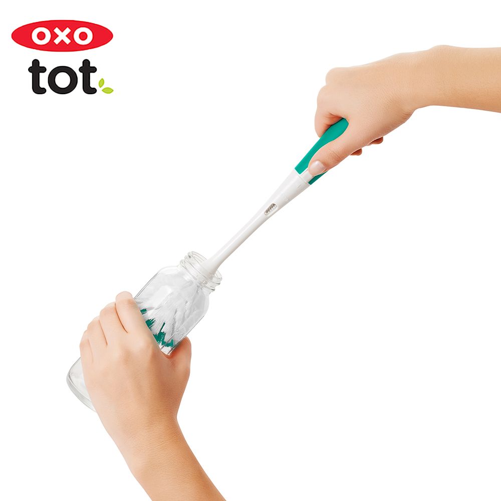 OXO tot  瓶罐清潔兩用刷(附底座)-靚藍綠