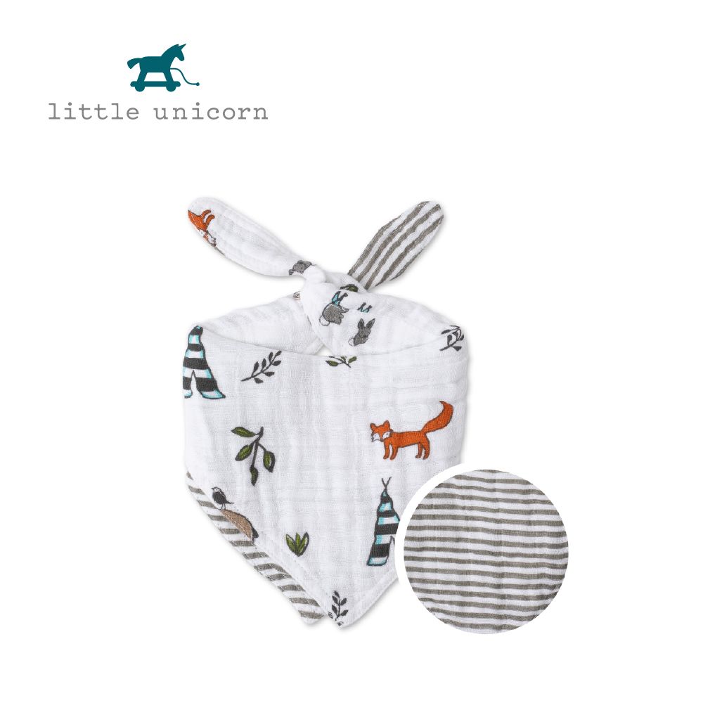  美國 Little Unicorn 純棉雙面三角圍兜 動物森林