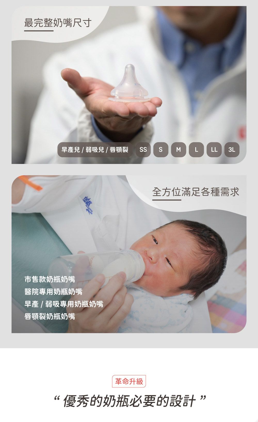 最完整奶嘴尺寸早產兒弱吸兒 / 唇顎裂S市售奶瓶奶嘴醫院專用奶瓶奶嘴早產/弱吸專用奶瓶奶嘴唇顎裂奶瓶奶嘴SML LL 3L全方位滿足各種需求革命升級優秀的奶瓶必要的設計”