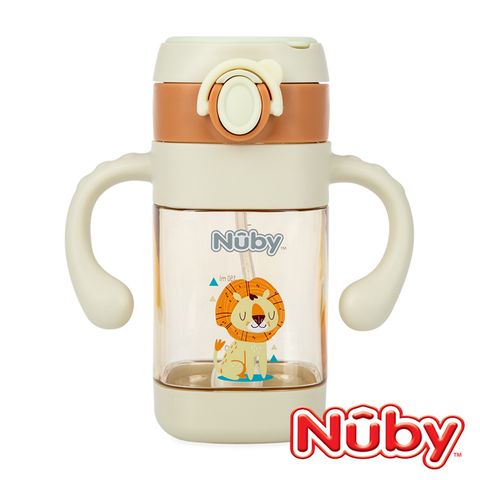 Nuby _PPSU學飲杯(粗吸管)/300ml-棕獅子