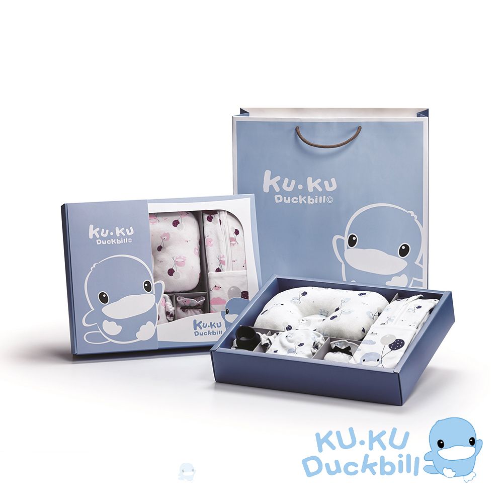 KU.KU 酷咕鴨 《KUKU》夢想氣球懶人包巾精緻彌月禮盒10件組(藍/粉)