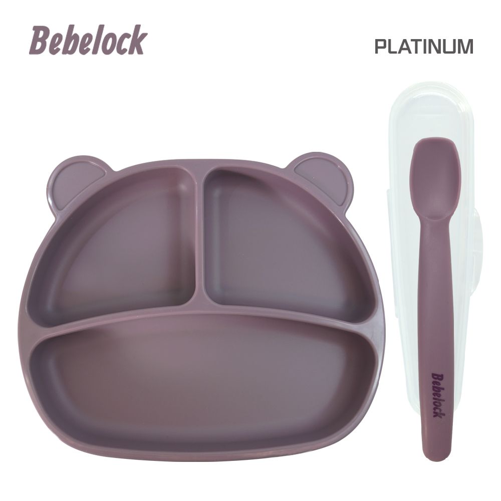 BeBeLock  吸附型重磅餐盤+離乳湯匙-星辰紫