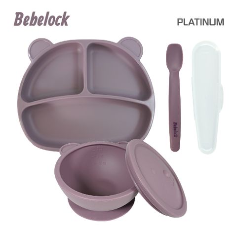 BeBeLock吸附型重磅餐盤+餐碗+離乳湯匙-星辰紫