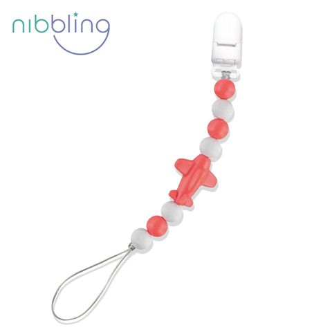【Nibbling】小飛機奶嘴鍊 矽膠串珠奶嘴夾-紅色