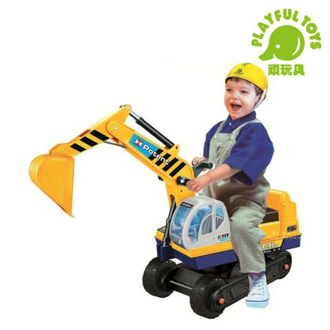 【Playful Toys 頑玩具】乘坐挖土機(滑步車 學步車 幼兒 兒童 仿真造型 怪手 騎乘玩具 男孩最愛)