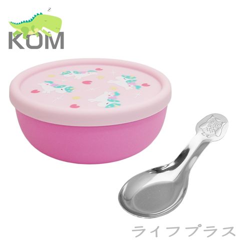 【一品川流】食品級矽膠隔熱碗-矽膠蓋-粉色獨角獸-1入組 (贈送兒童湯匙)