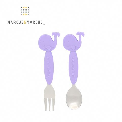 MARCUS & MARCUS MARCUSMARCUS　動物樂園不鏽鋼叉匙餐具組-鯨魚(紫)專為寶寶設計的學習餐具