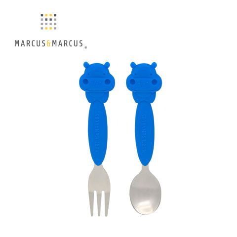 MARCUS & MARCUS Marcus&Marcus 動物樂園不鏽鋼叉匙餐具組-河馬(藍)