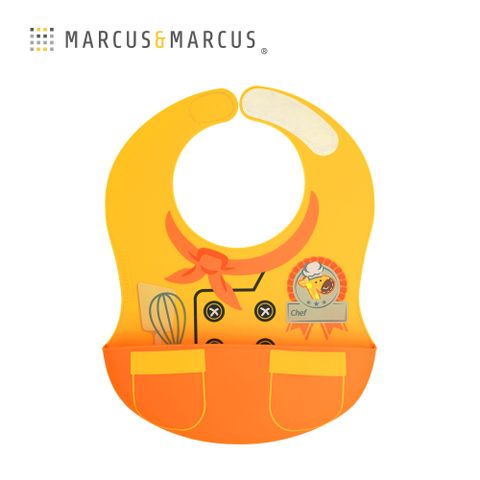 MARCUS & MARCUS MARCUSMARCUS　大口袋寬版矽膠立體圍兜-小廚師(黃)色彩繽紛刺激寶寶視覺發育