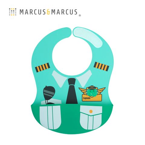 MARCUS & MARCUS MARCUSMARCUS　大口袋寬版矽膠立體圍兜-機長(綠)色彩繽紛刺激寶寶視覺發育